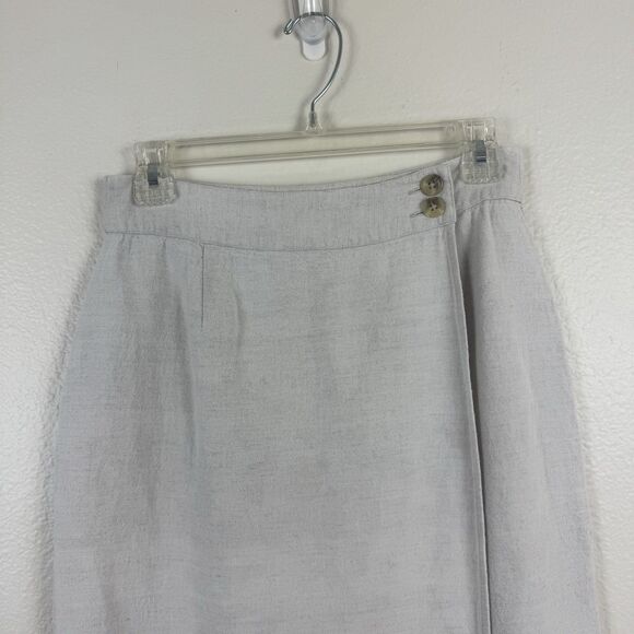 Vintage Cherokee Linen Cotton Lagenlook Casual Midi Wrap Skirt Cream 8 Small - Picture 2 of 15